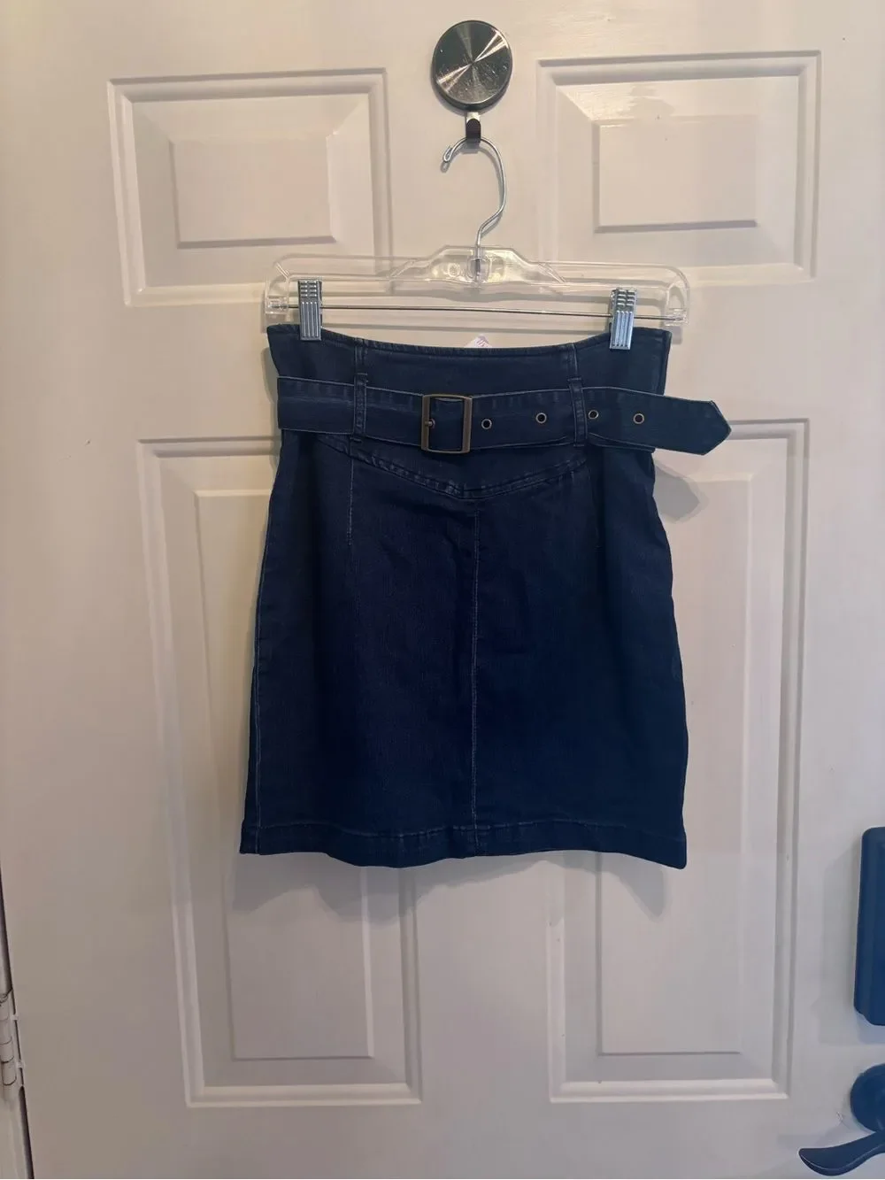Free People Navy Denim Belted Mini Skirt